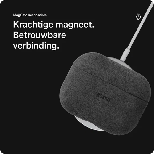 Rosso Avanti Apple AirPods Pro 1 / 2 MagSafe Hoesje Alcantara Case Grijs afbeelding 3