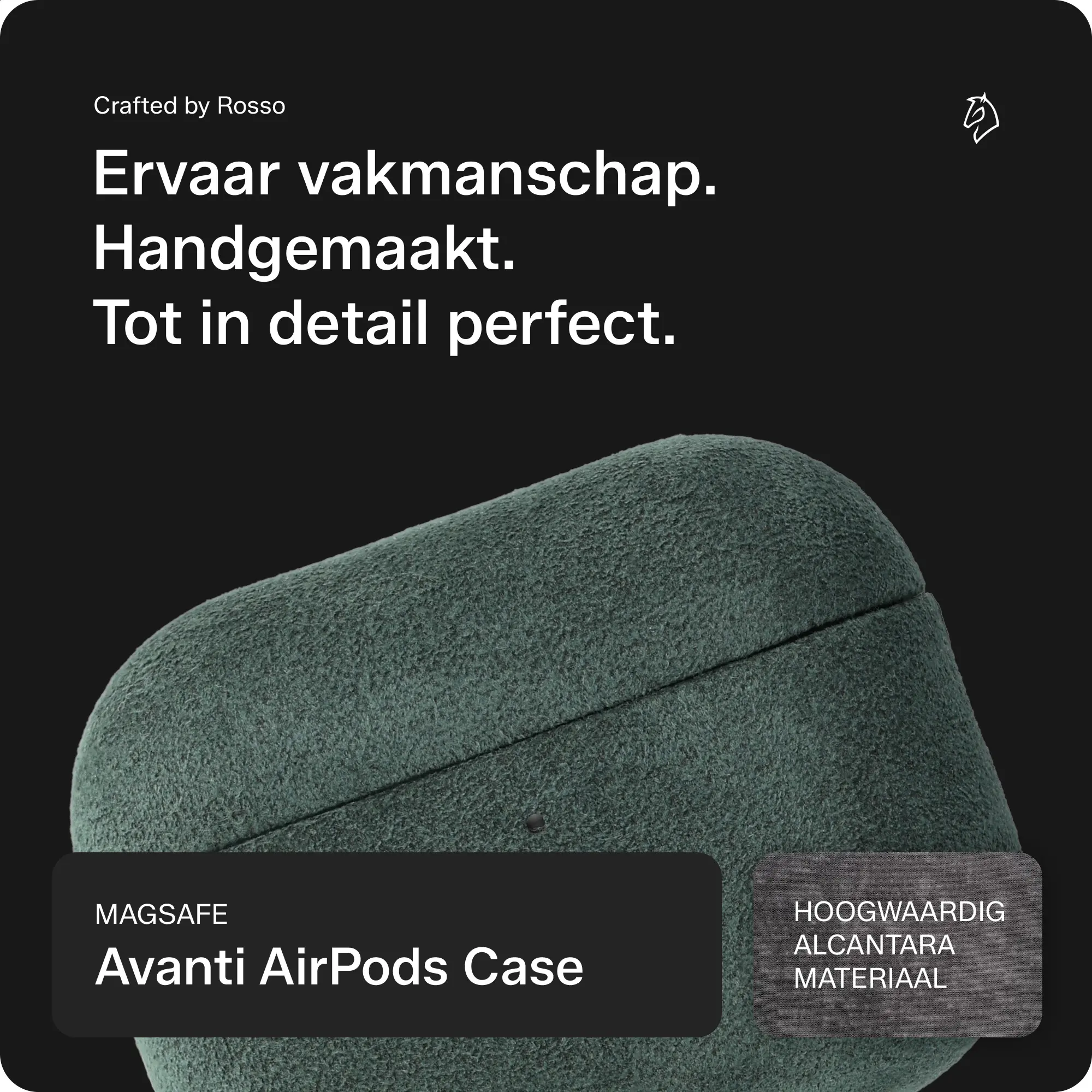 Rosso Avanti Apple AirPods Pro 1 / 2 MagSafe Hoesje Alcantara Case Groen afbeelding 2