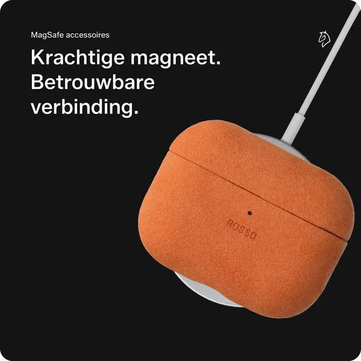 Rosso Avanti Apple AirPods Pro 1 / 2 MagSafe Hoesje Alcantara Case Oranje afbeelding 3