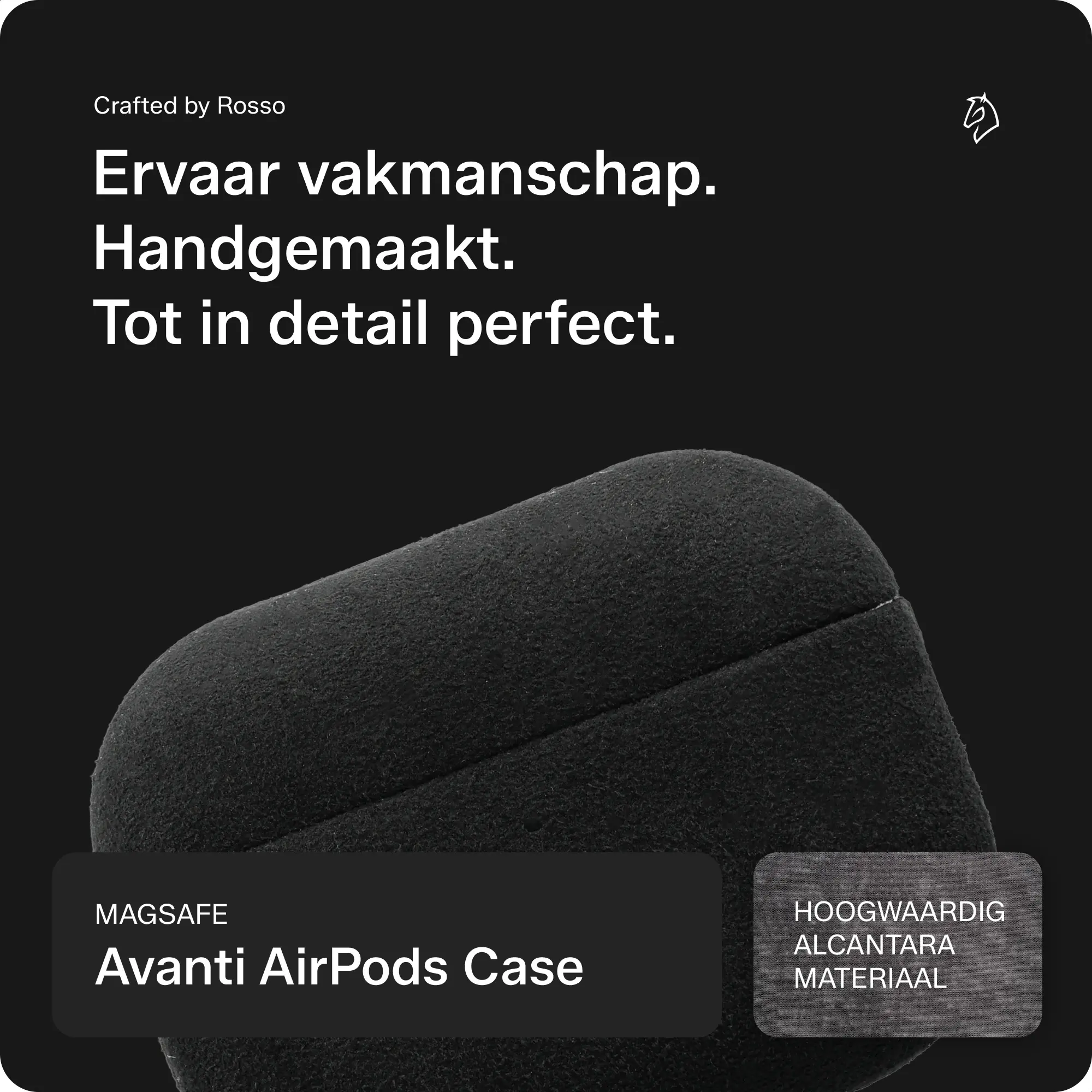 Rosso Avanti Apple AirPods Pro 1 / 2 MagSafe Hoesje Alcantara Case Zwart afbeelding 2