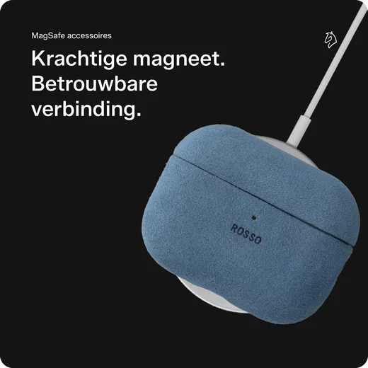Rosso Avanti Apple AirPods Pro 1 / 2 MagSafe Hoesje Alcantara Case Licht Blauw afbeelding 3