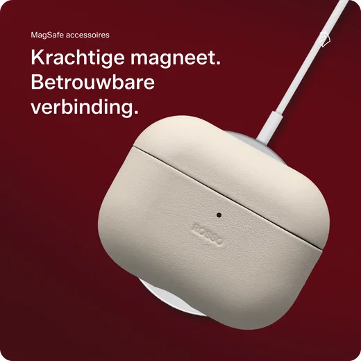 Rosso Evolve Apple AirPods 4 / 5 Hoesje ECCO Leer MagSafe Case Beige afbeelding 4