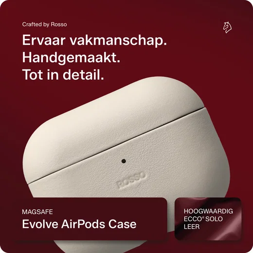 Rosso Evolve Apple AirPods 4 / 5 Hoesje ECCO Leer MagSafe Case Beige afbeelding 2
