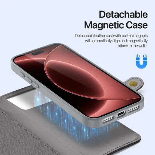 Dux Ducis Lawa iPhone 18 Pro / 17 Pro Hoesje 2-in-1 Book Case MagSafe Grijs afbeelding 6