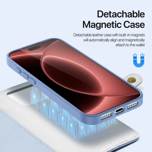Dux Ducis Lawa iPhone 18 Pro / 17 Pro Hoesje 2-in-1 Book Case MagSafe Blauw afbeelding 5