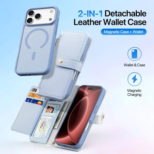 Dux Ducis Lawa iPhone 18 Pro / 17 Pro Hoesje 2-in-1 Book Case MagSafe Blauw afbeelding 3
