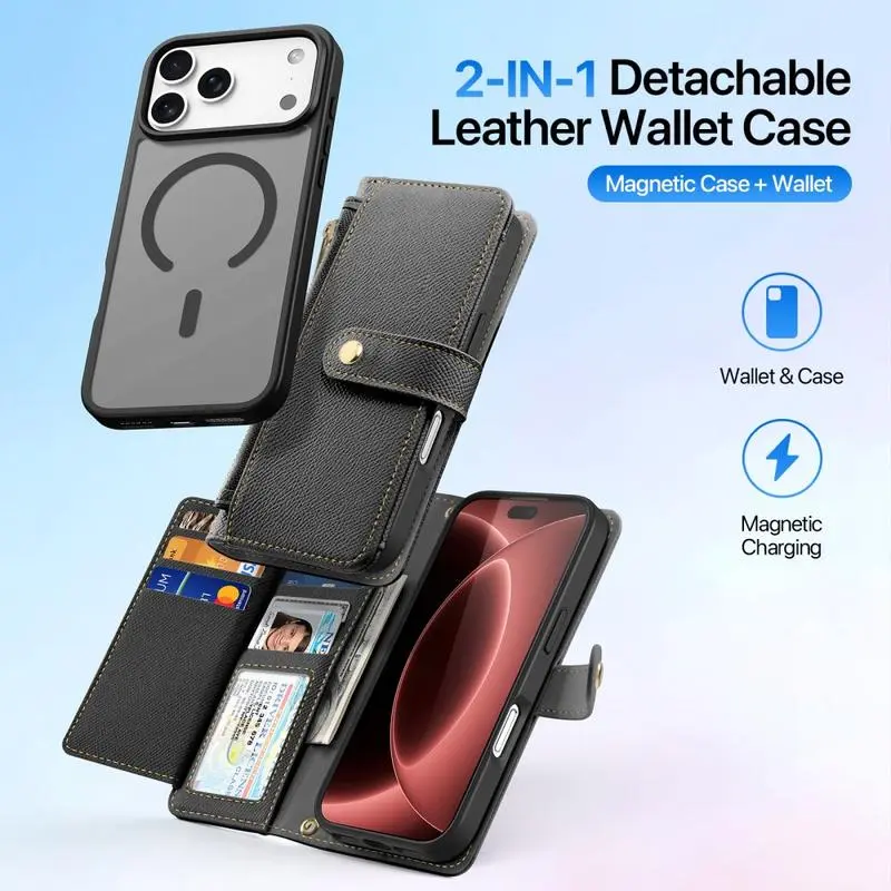 Dux Ducis Lawa iPhone 18 Pro Max / 17 Pro Max Hoesje 2-in-1 Wallet MagSafe Zwart afbeelding 3