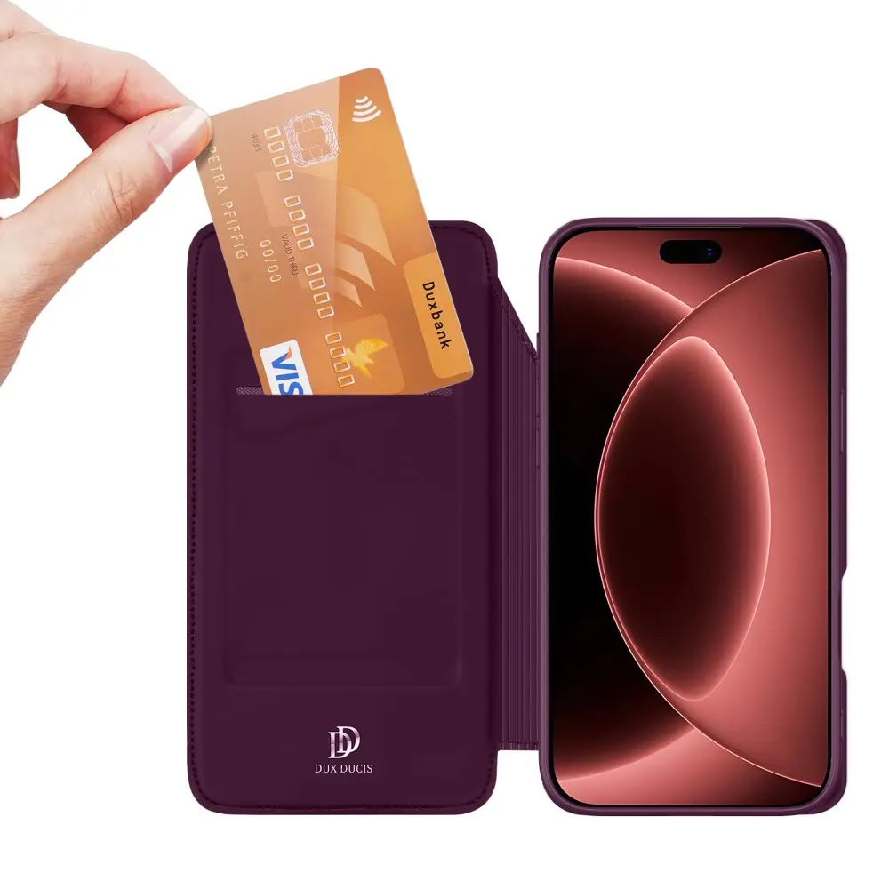 Dux Ducis Skin Pro iPhone 18 Pro Max / 17 Pro Max Hoesje Portemonnee Burgundy afbeelding 2