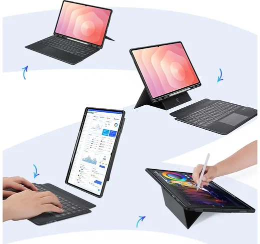 Dux Ducis Samsung Tab S12 Ultra / S11 Ultra Hoes Bluetooth Toetsenbord Zwart afbeelding 8