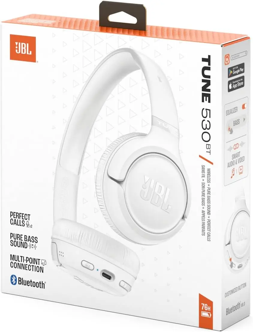 JBL Tune 530BT Draadloze On-Ear Koptelefoon Bluetooth Wit afbeelding 10