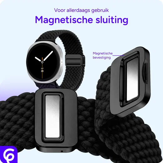 SBG Gevlochten Nylon - Samsung Galaxy Watch 9 / 8 Bandje - Zwart afbeelding 2