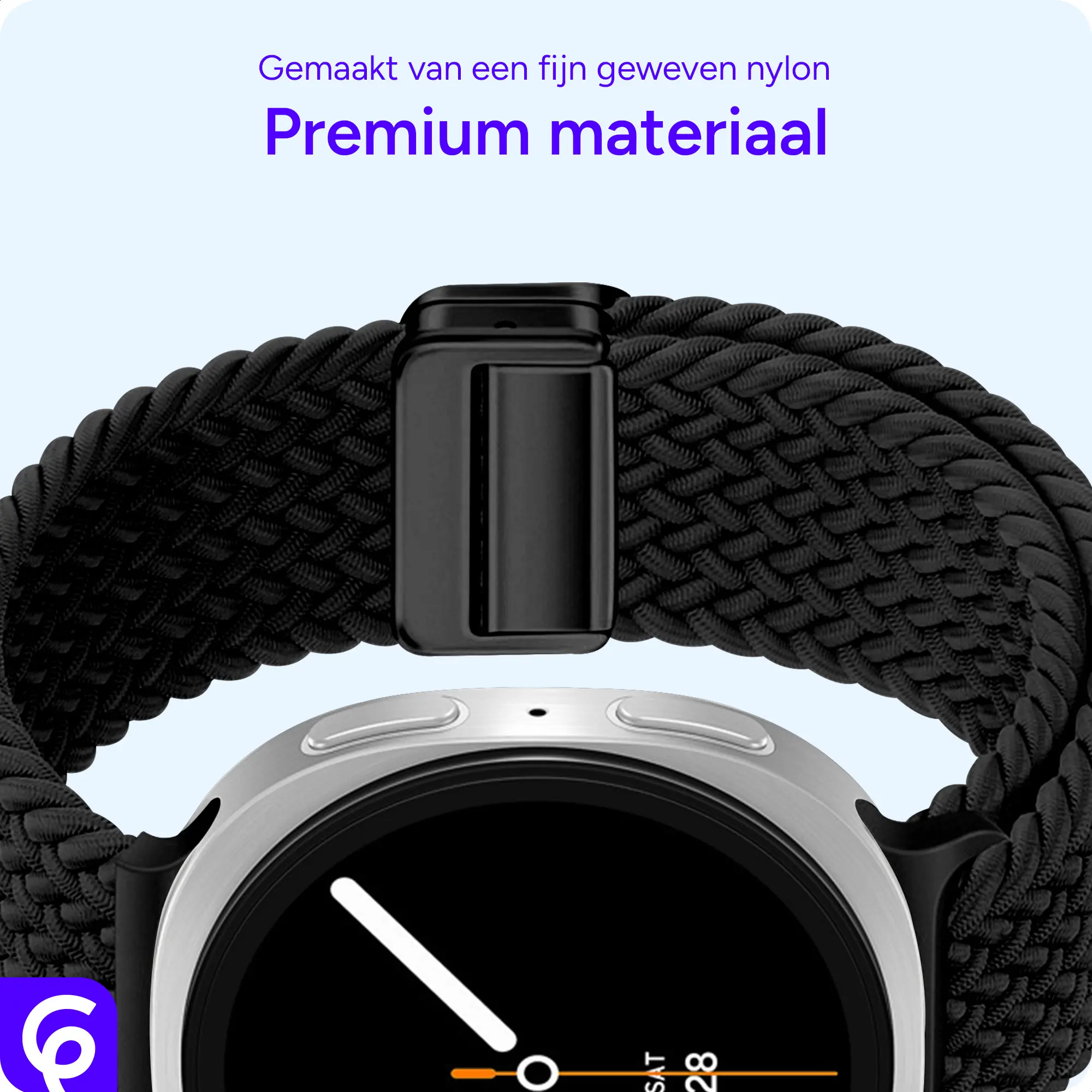 SBG Gevlochten Nylon - Samsung Galaxy Watch 9 / 8 Bandje - Zwart afbeelding 5