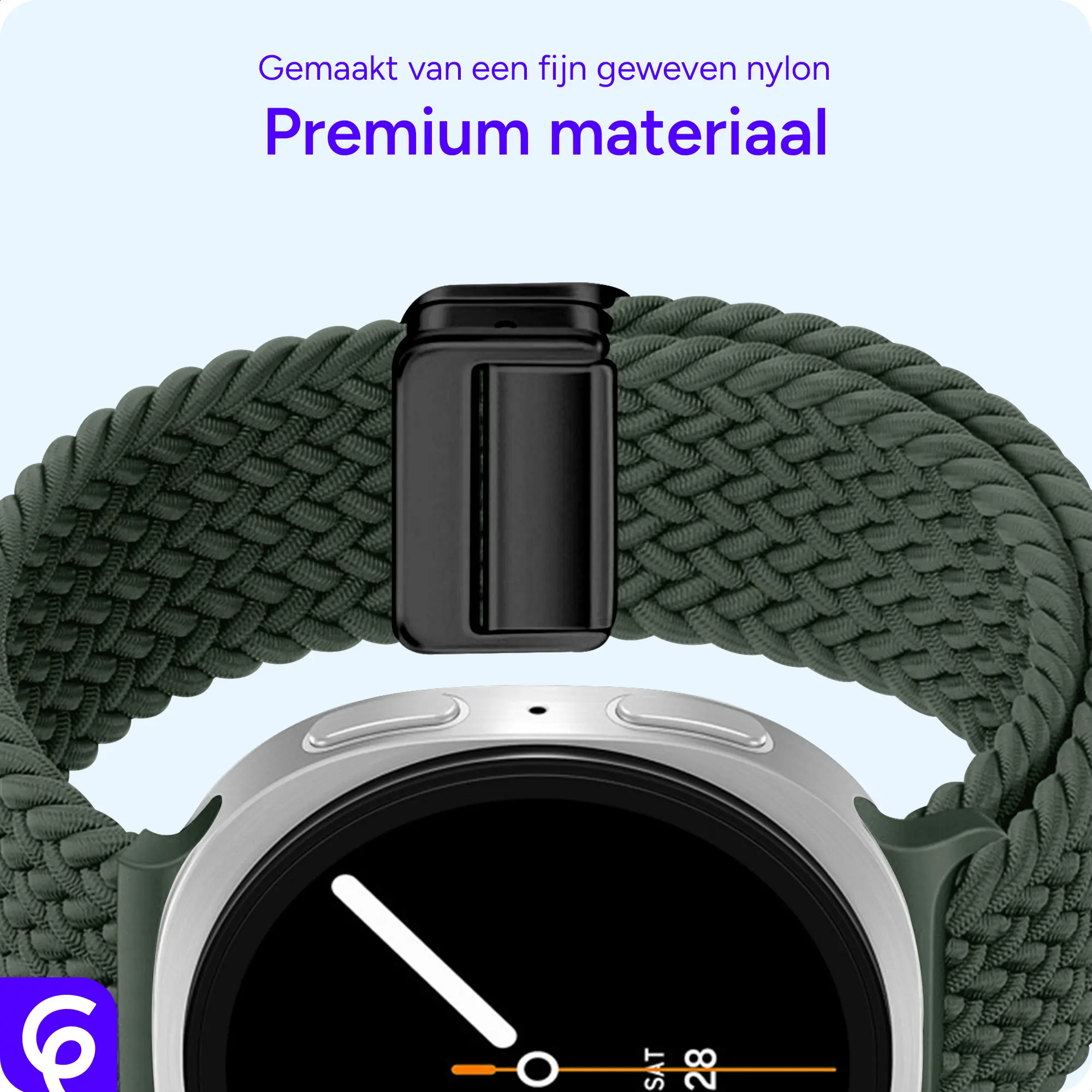 SBG Gevlochten Nylon - Samsung Galaxy Watch 9 / 8 Bandje - Donkergroen afbeelding 5