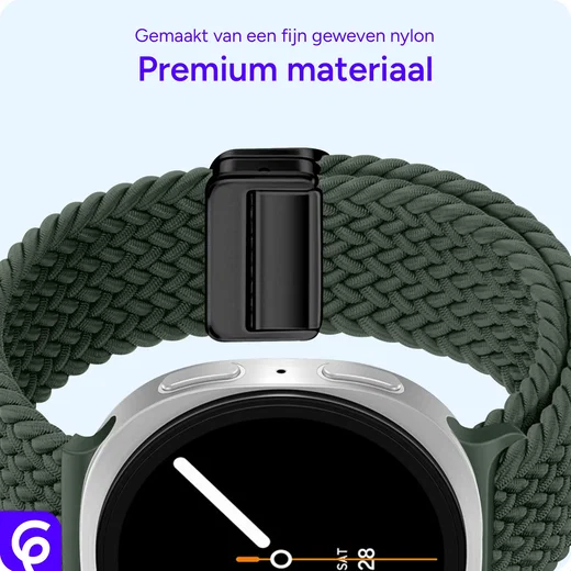 SBG Gevlochten Nylon - Samsung Galaxy Watch 9 / 8 Bandje - Donkergroen afbeelding 5