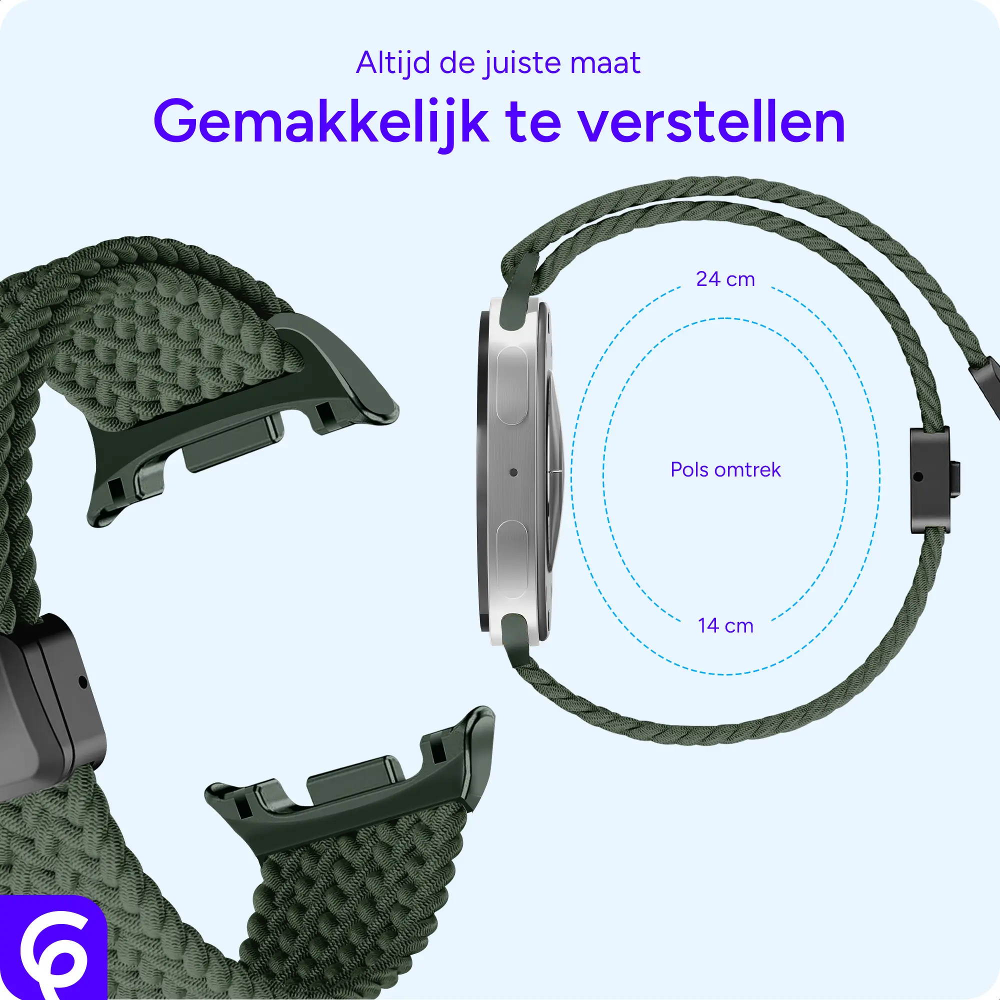 SBG Gevlochten Nylon - Samsung Galaxy Watch 9 / 8 Bandje - Donkergroen afbeelding 3