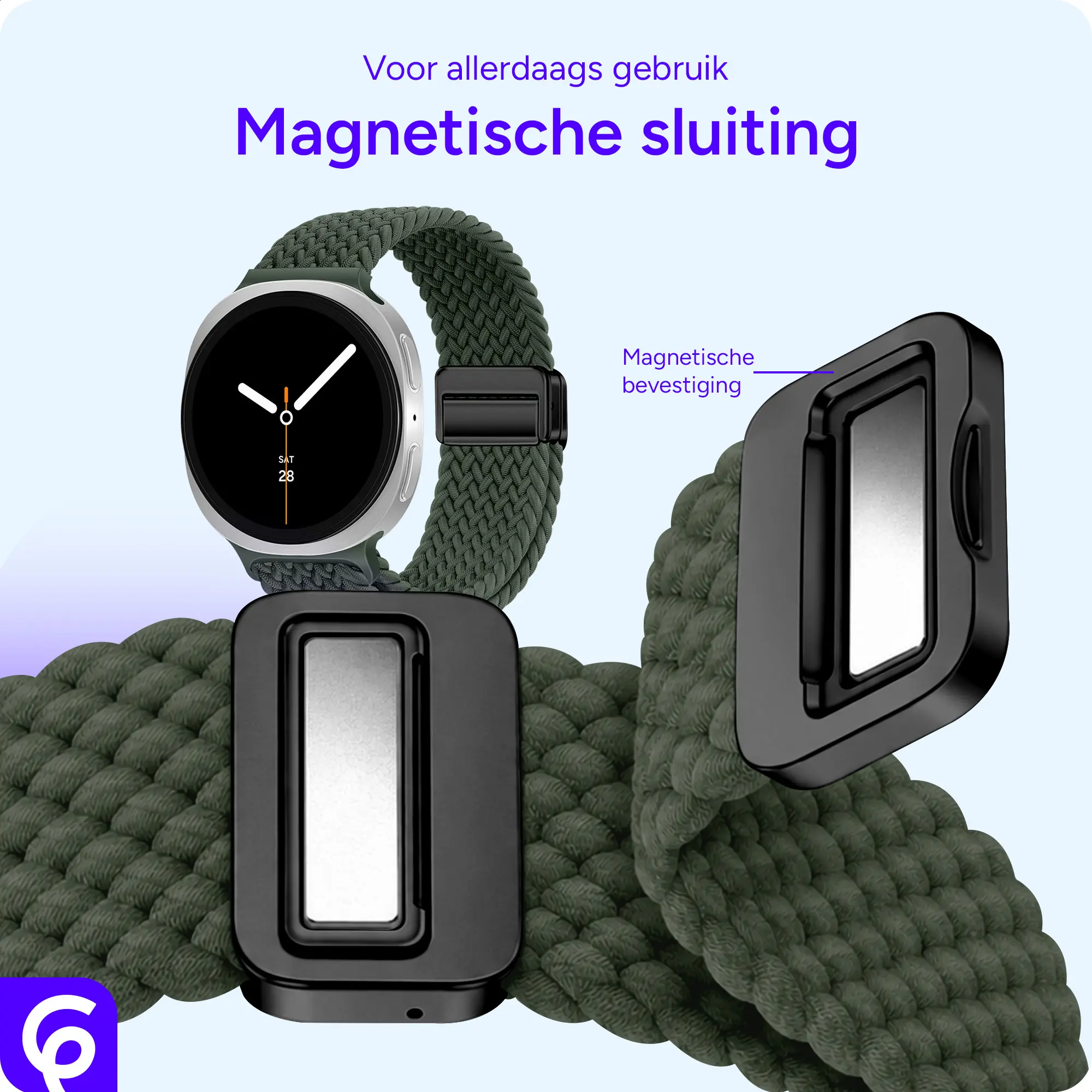 SBG Gevlochten Nylon - Samsung Galaxy Watch 9 / 8 Bandje - Donkergroen afbeelding 2
