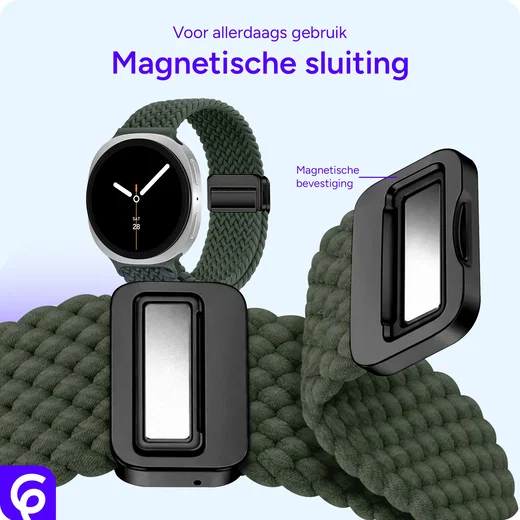 SBG Gevlochten Nylon - Samsung Galaxy Watch 9 / 8 Bandje - Donkergroen afbeelding 2