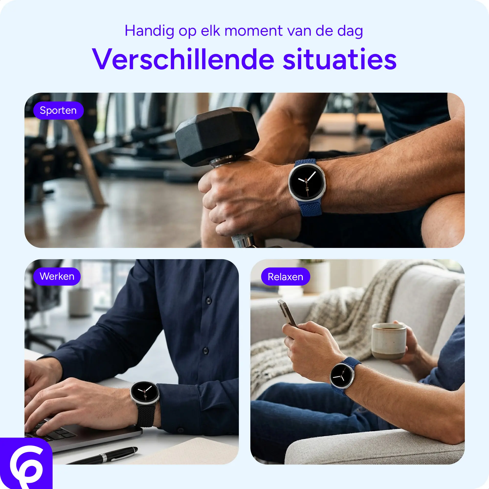 SBG Gevlochten Nylon - Samsung Galaxy Watch 9 / 8 Bandje - Donkerblauw afbeelding 6