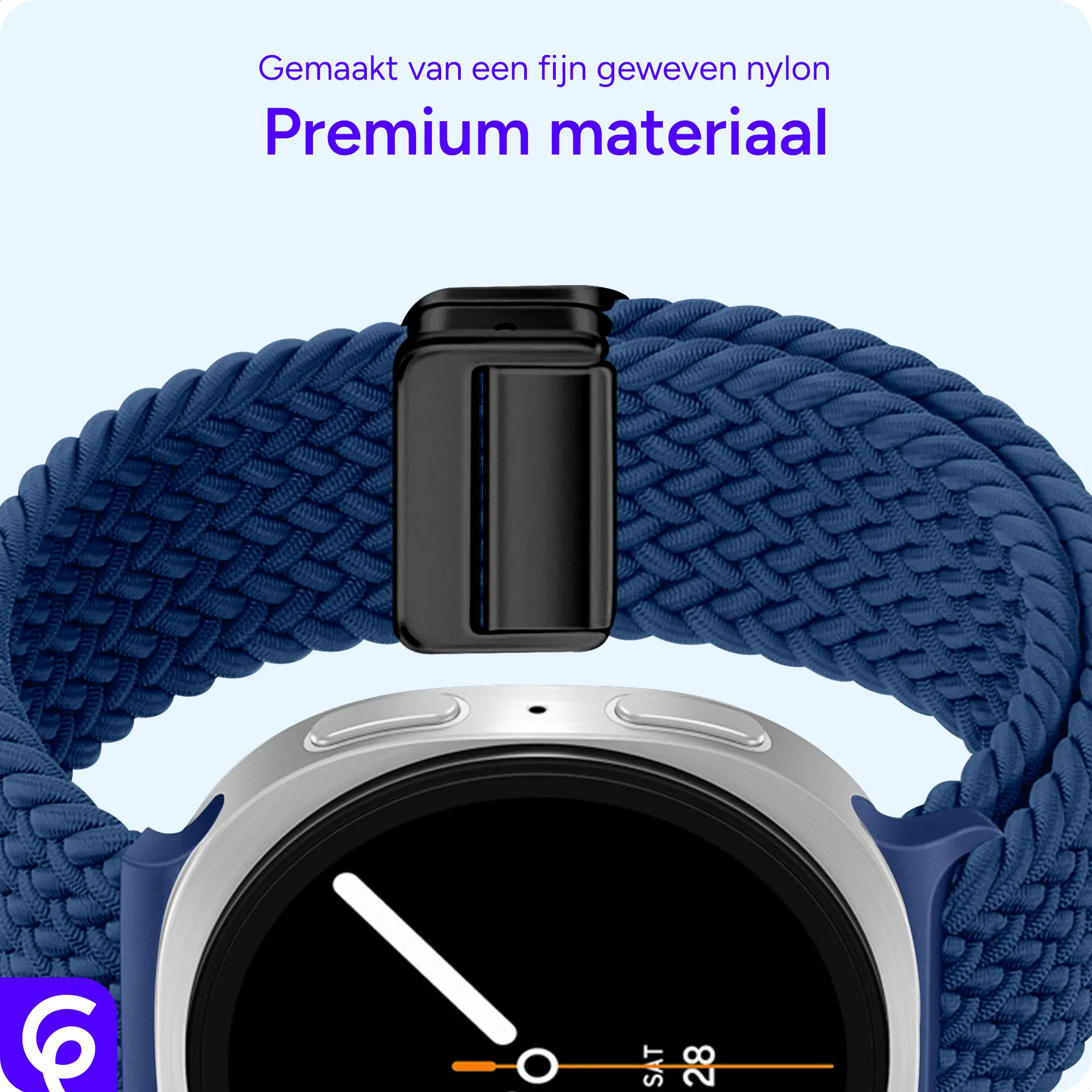 SBG Gevlochten Nylon - Samsung Galaxy Watch 9 / 8 Bandje - Donkerblauw afbeelding 5