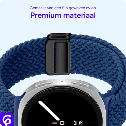 SBG Gevlochten Nylon - Samsung Galaxy Watch 9 / 8 Bandje - Donkerblauw afbeelding 5