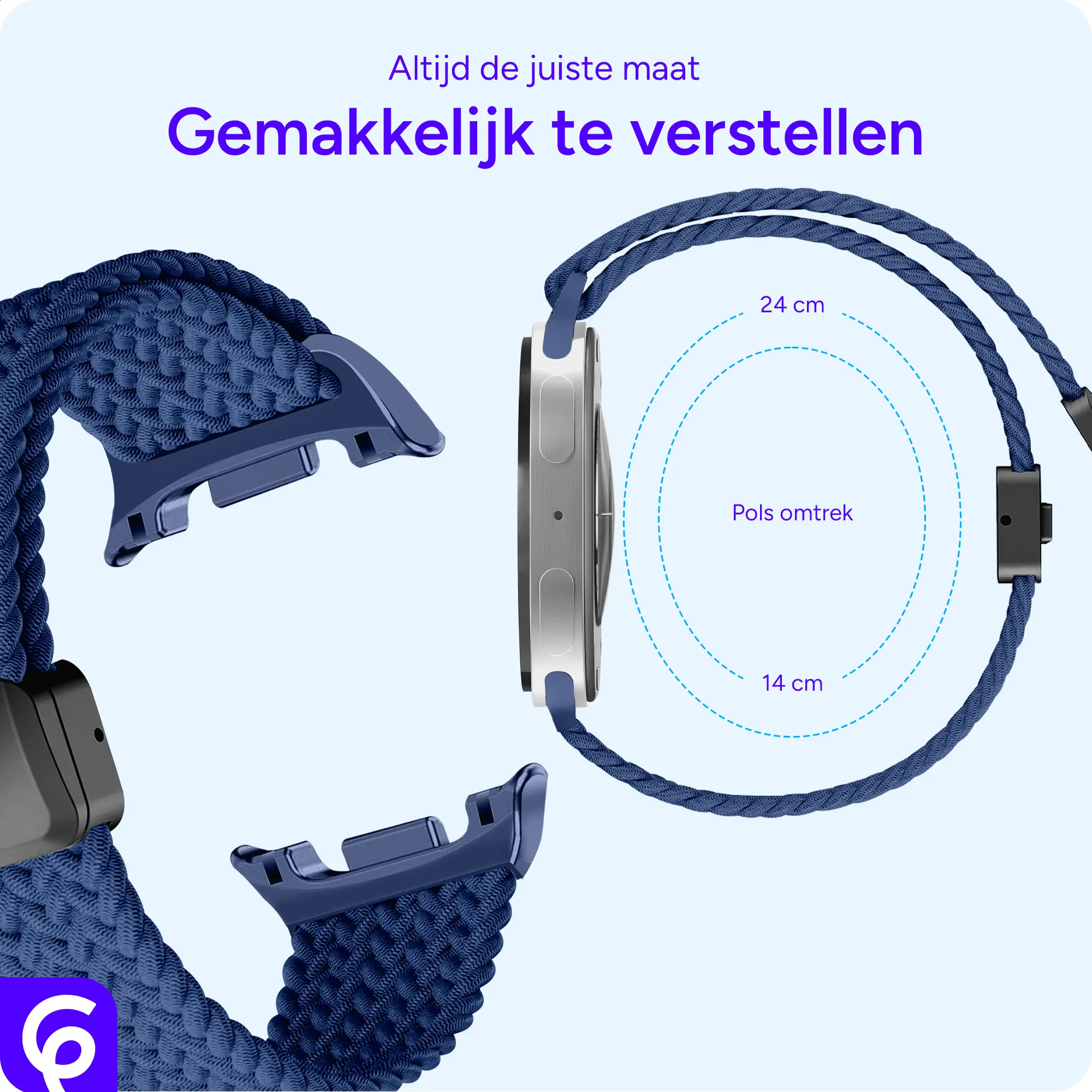 SBG Gevlochten Nylon - Samsung Galaxy Watch 9 / 8 Bandje - Donkerblauw afbeelding 3