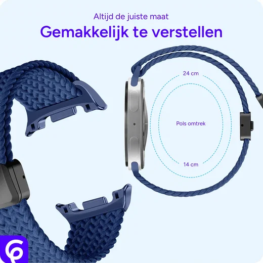 SBG Gevlochten Nylon - Samsung Galaxy Watch 9 / 8 Bandje - Donkerblauw afbeelding 3
