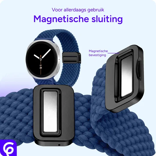SBG Gevlochten Nylon - Samsung Galaxy Watch 9 / 8 Bandje - Donkerblauw afbeelding 2