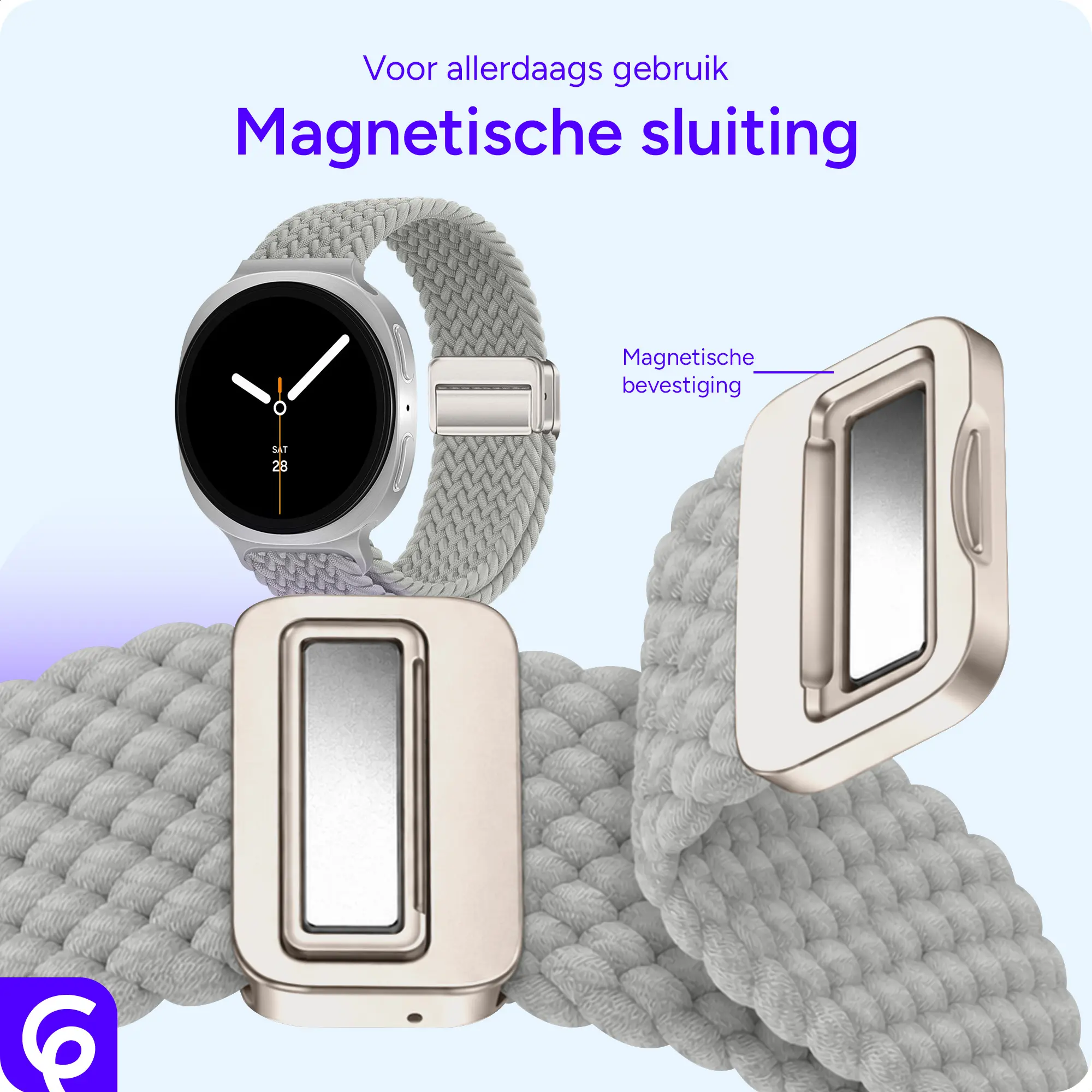 SBG Gevlochten Nylon - Samsung Galaxy Watch 9 / 8 Bandje - Wit afbeelding 2