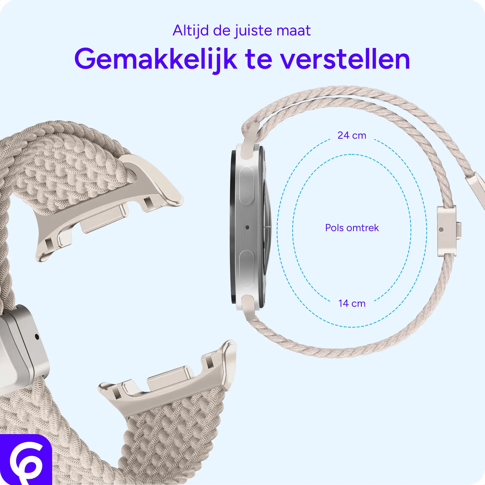 SBG Gevlochten Nylon - Samsung Galaxy Watch 9 / 8 Bandje - Sterrenlicht afbeelding 3