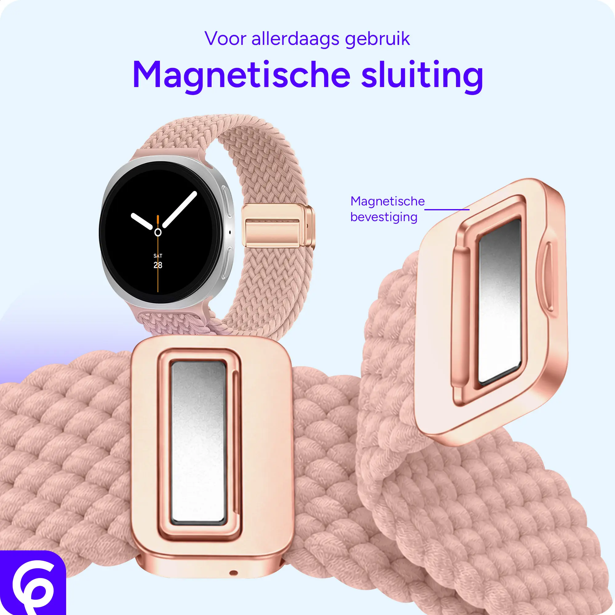 SBG Gevlochten Nylon - Samsung Galaxy Watch 9 / 8 Bandje - Roze afbeelding 2