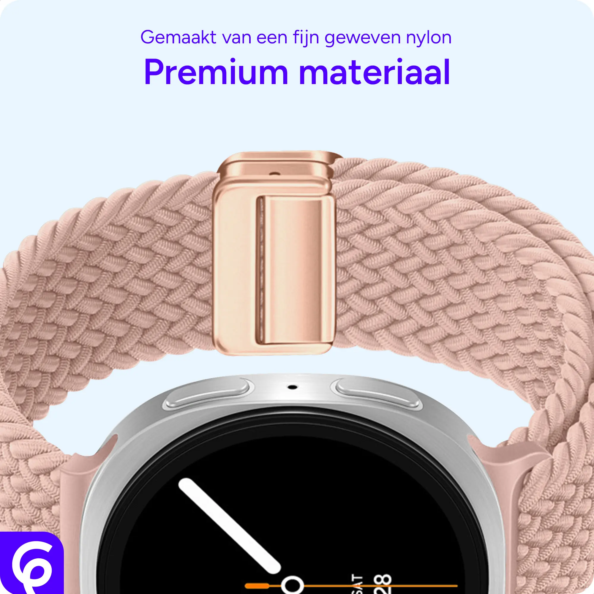 SBG Gevlochten Nylon - Samsung Galaxy Watch 9 / 8 Bandje - Roze afbeelding 5