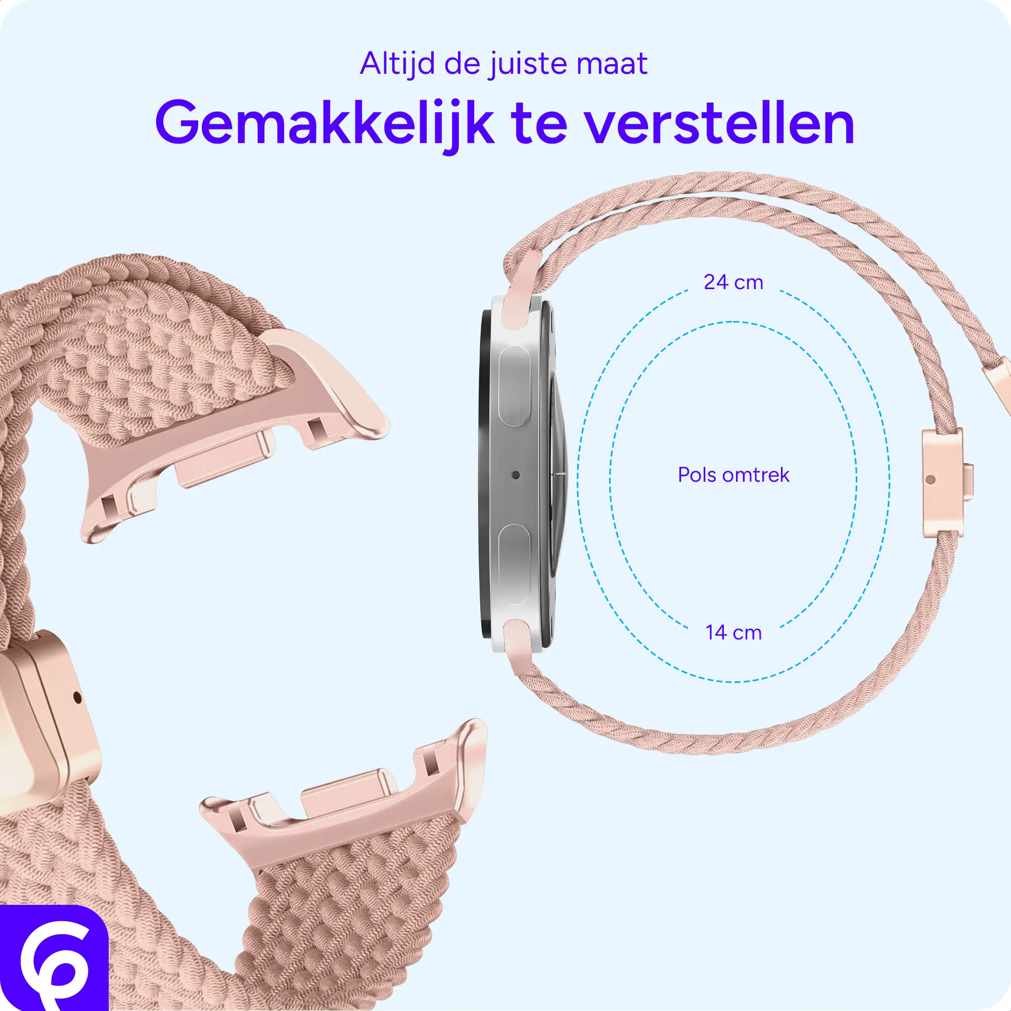SBG Gevlochten Nylon - Samsung Galaxy Watch 9 / 8 Bandje - Roze afbeelding 3