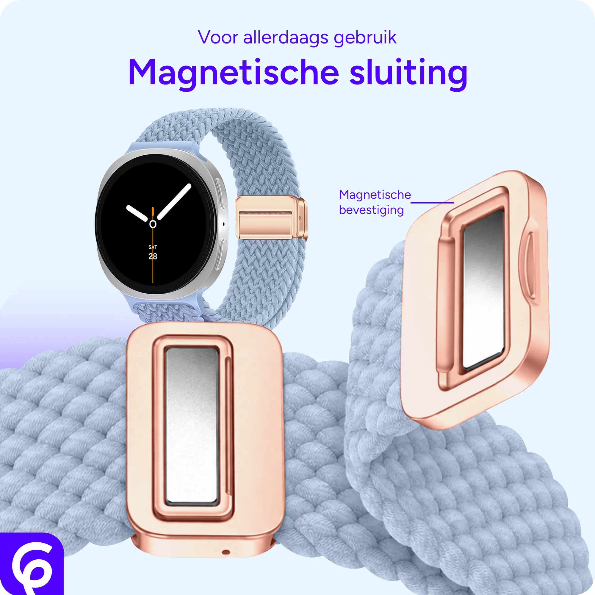 SBG Gevlochten Nylon - Samsung Galaxy Watch 9 / 8 Bandje - Lichtblauw afbeelding 2