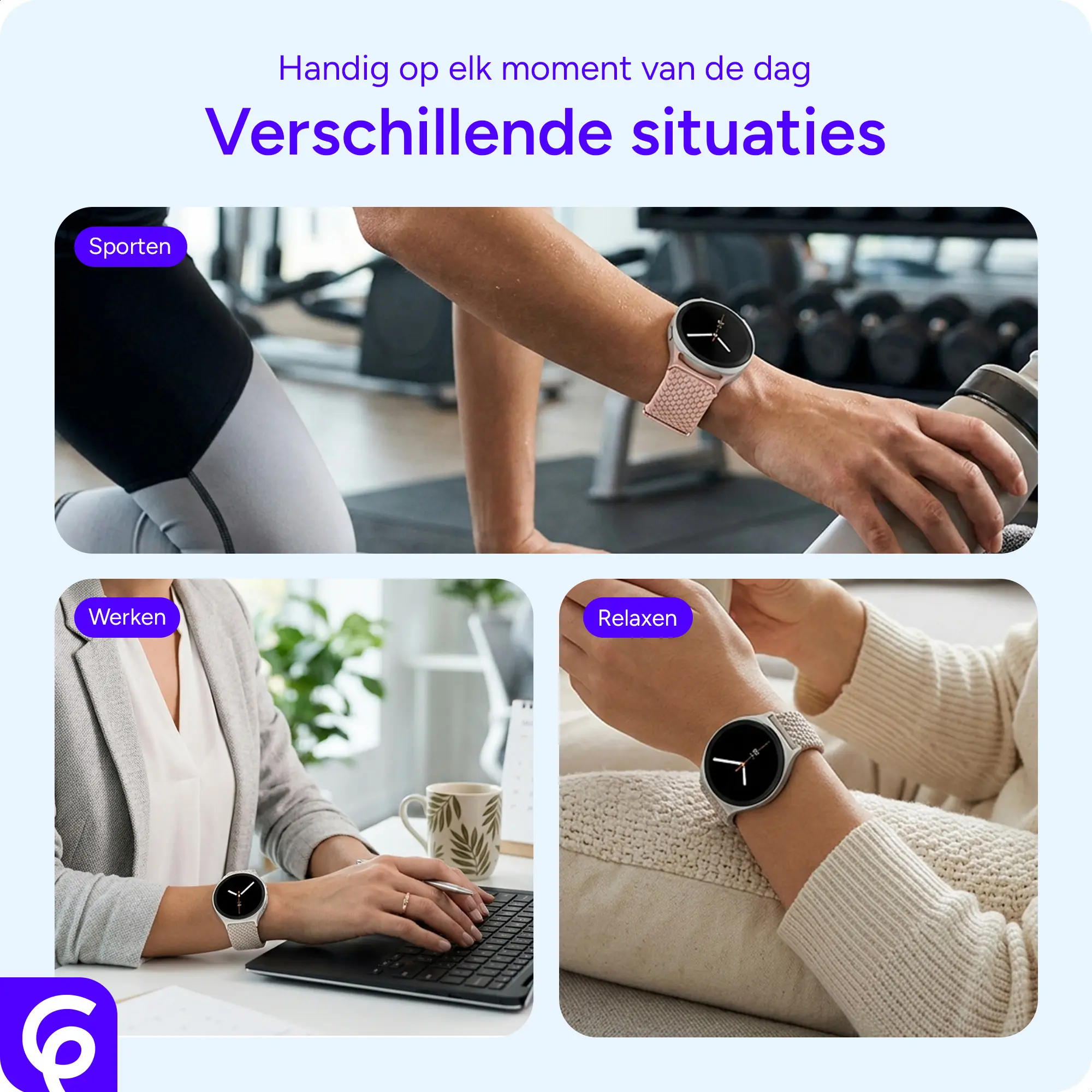 SBG Gevlochten Nylon - Samsung Galaxy Watch 9 / 8 Bandje - Lichtgroen afbeelding 6