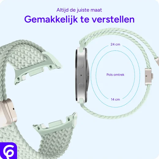 SBG Gevlochten Nylon - Samsung Galaxy Watch 9 / 8 Bandje - Lichtgroen afbeelding 3