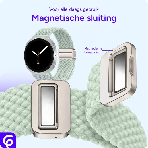 SBG Gevlochten Nylon - Samsung Galaxy Watch 9 / 8 Bandje - Lichtgroen afbeelding 2