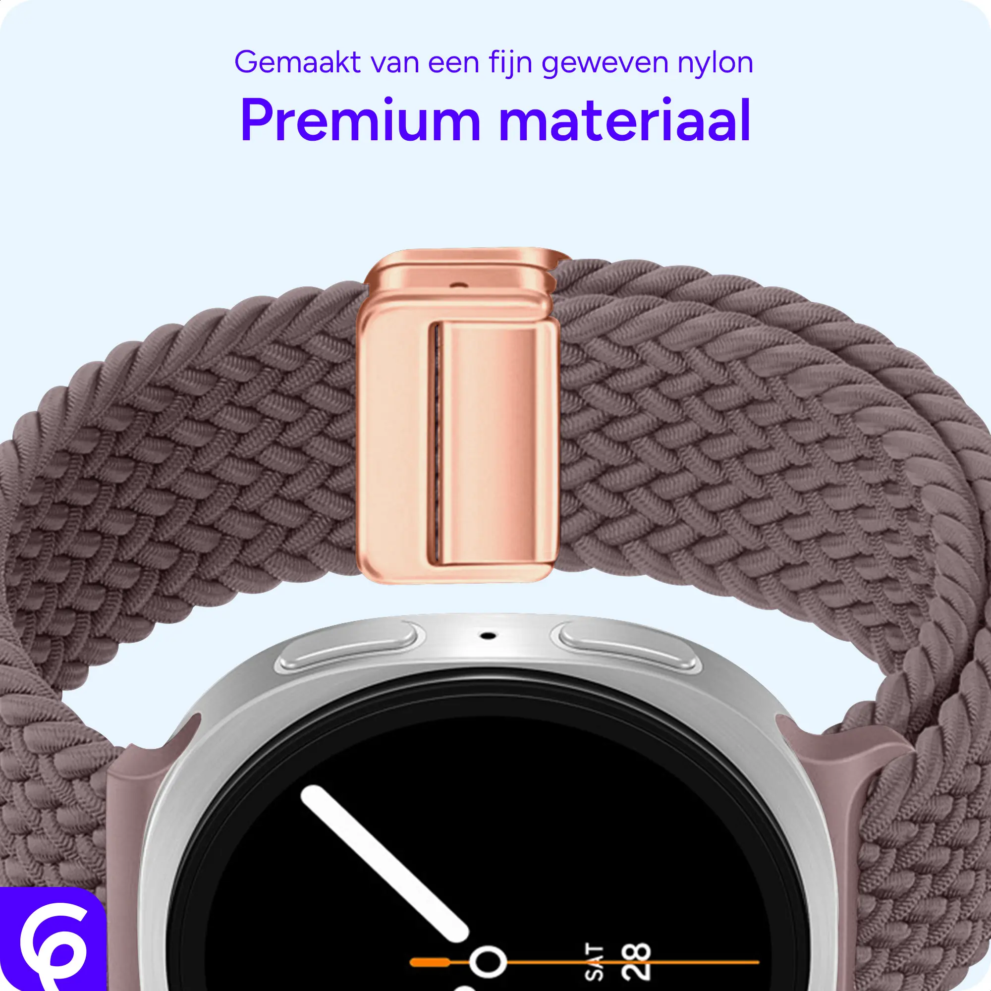 SBG Gevlochten Nylon - Samsung Galaxy Watch 9 / 8 Bandje - Smokey Purple afbeelding 5