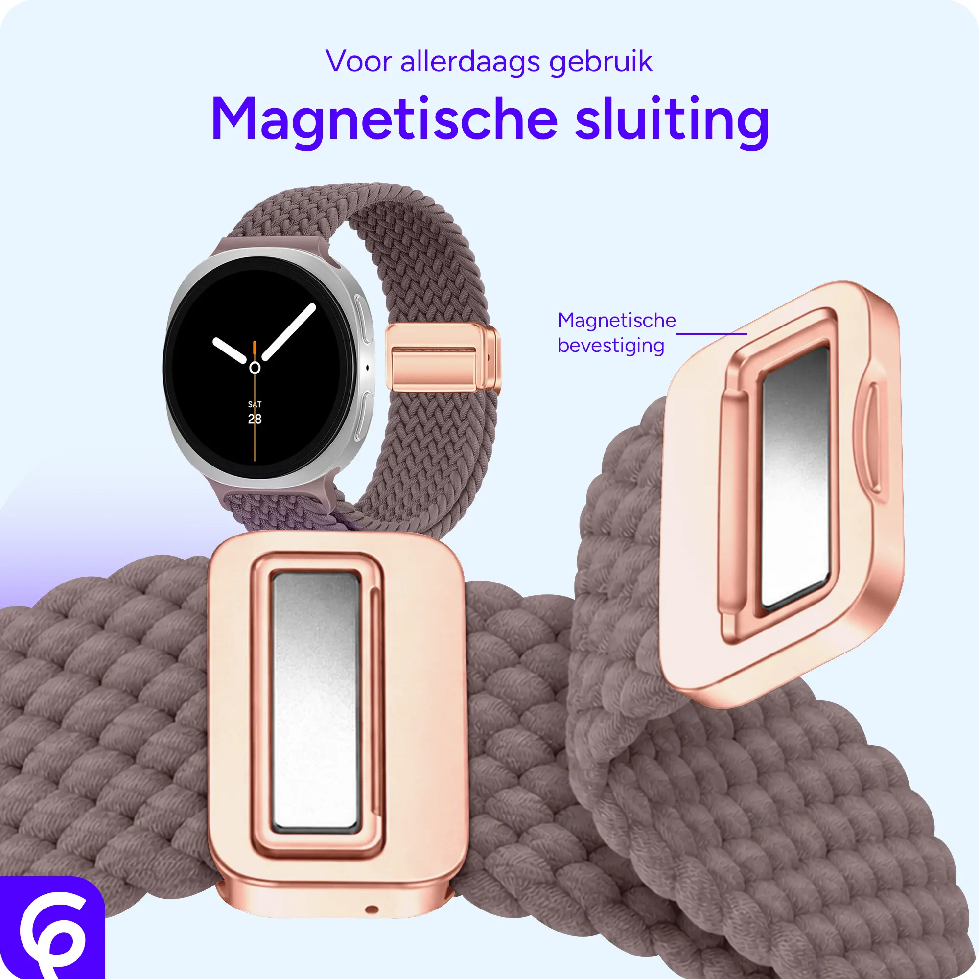 SBG Gevlochten Nylon - Samsung Galaxy Watch 9 / 8 Bandje - Smokey Purple afbeelding 2