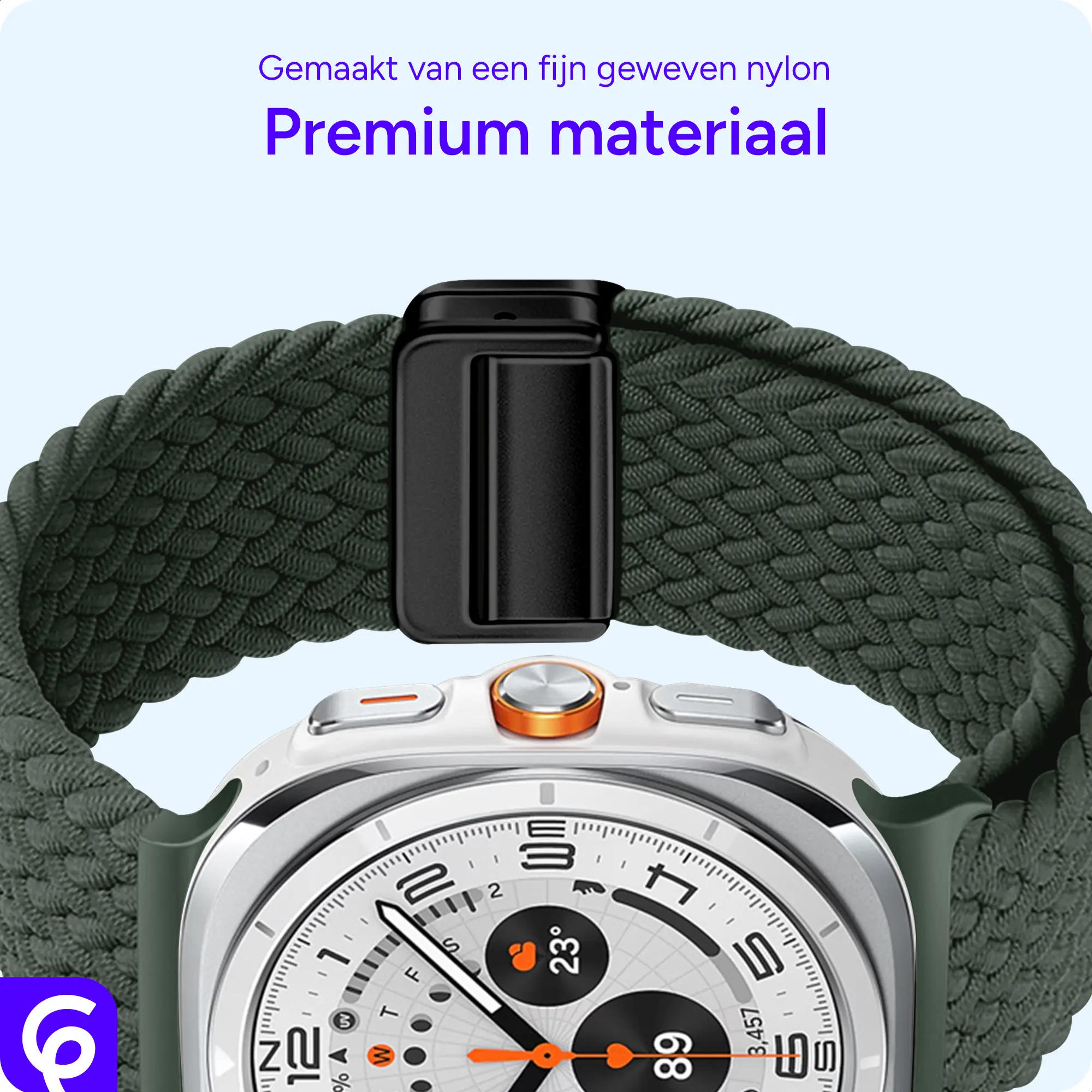 SBG Gevlochten Nylon - Samsung Galaxy Watch Ultra / 2 Bandje - Groen afbeelding 5