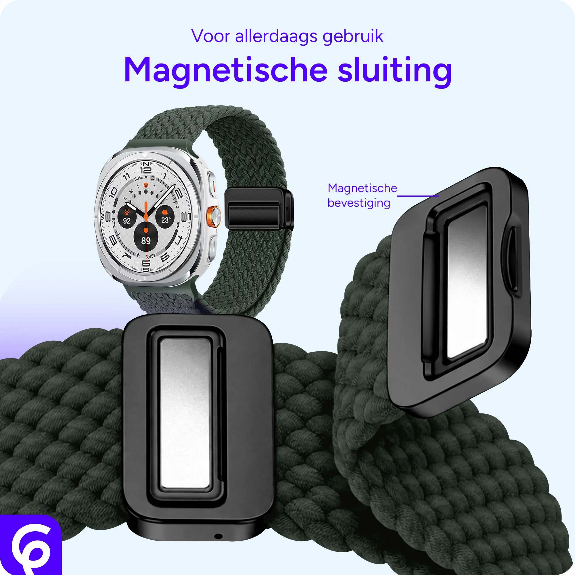 SBG Gevlochten Nylon - Samsung Galaxy Watch Ultra / 2 Bandje - Groen afbeelding 2