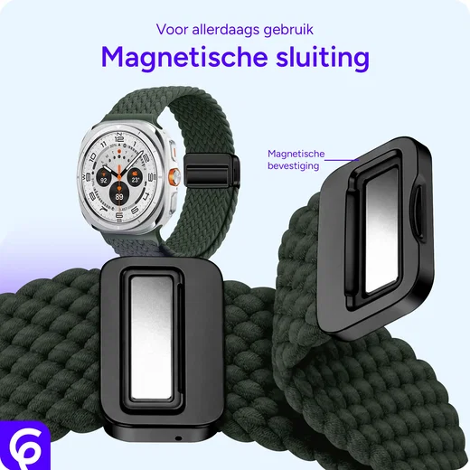 SBG Gevlochten Nylon - Samsung Galaxy Watch Ultra / 2 Bandje - Groen afbeelding 2