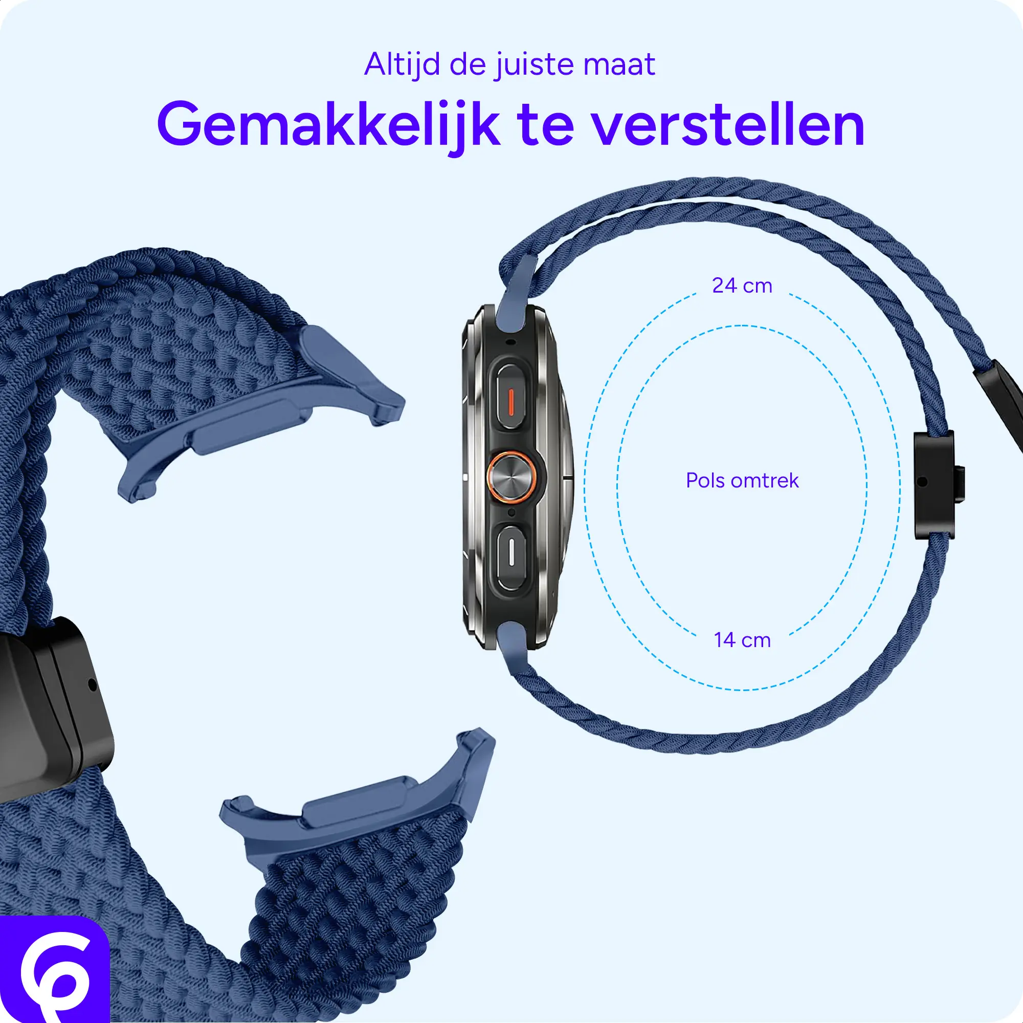 SBG Gevlochten Nylon - Samsung Galaxy Watch Ultra / 2 Bandje - Blauw afbeelding 3