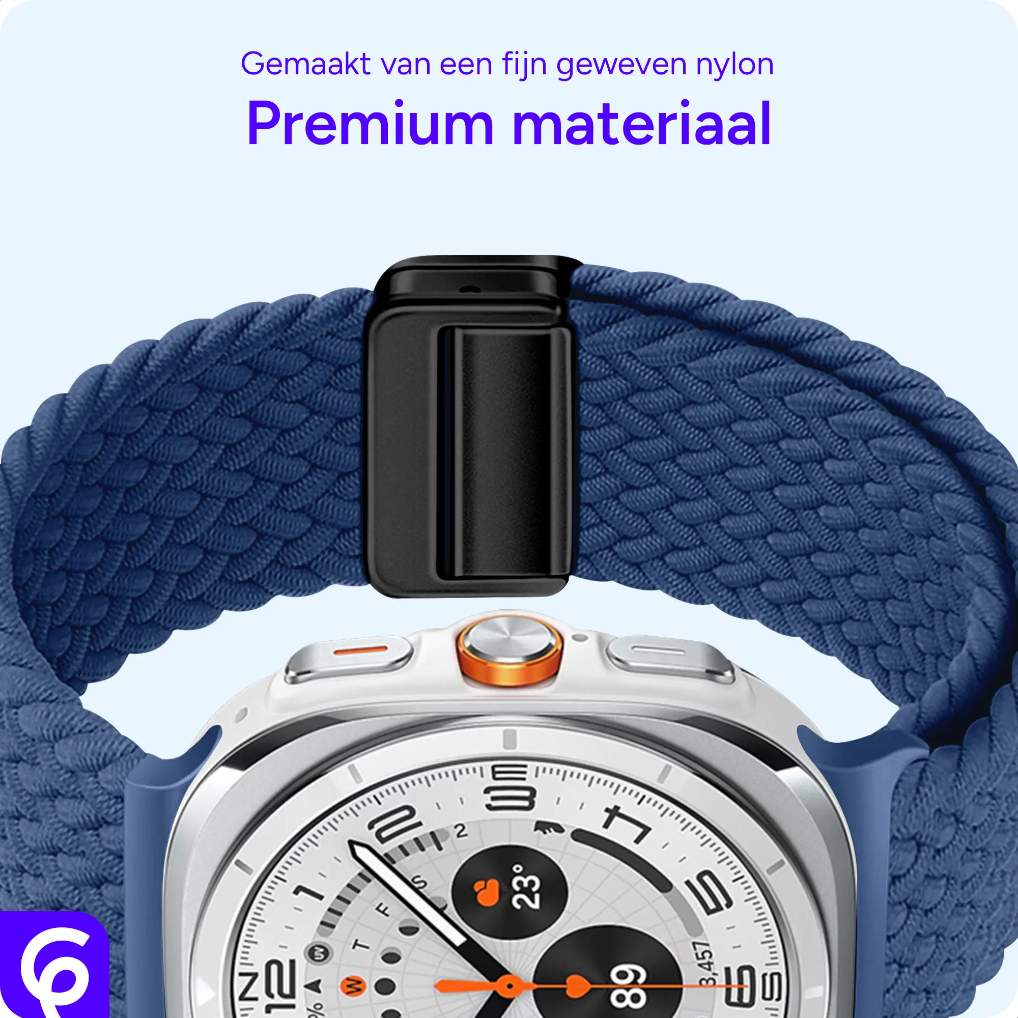 SBG Gevlochten Nylon - Samsung Galaxy Watch Ultra / 2 Bandje - Blauw afbeelding 5