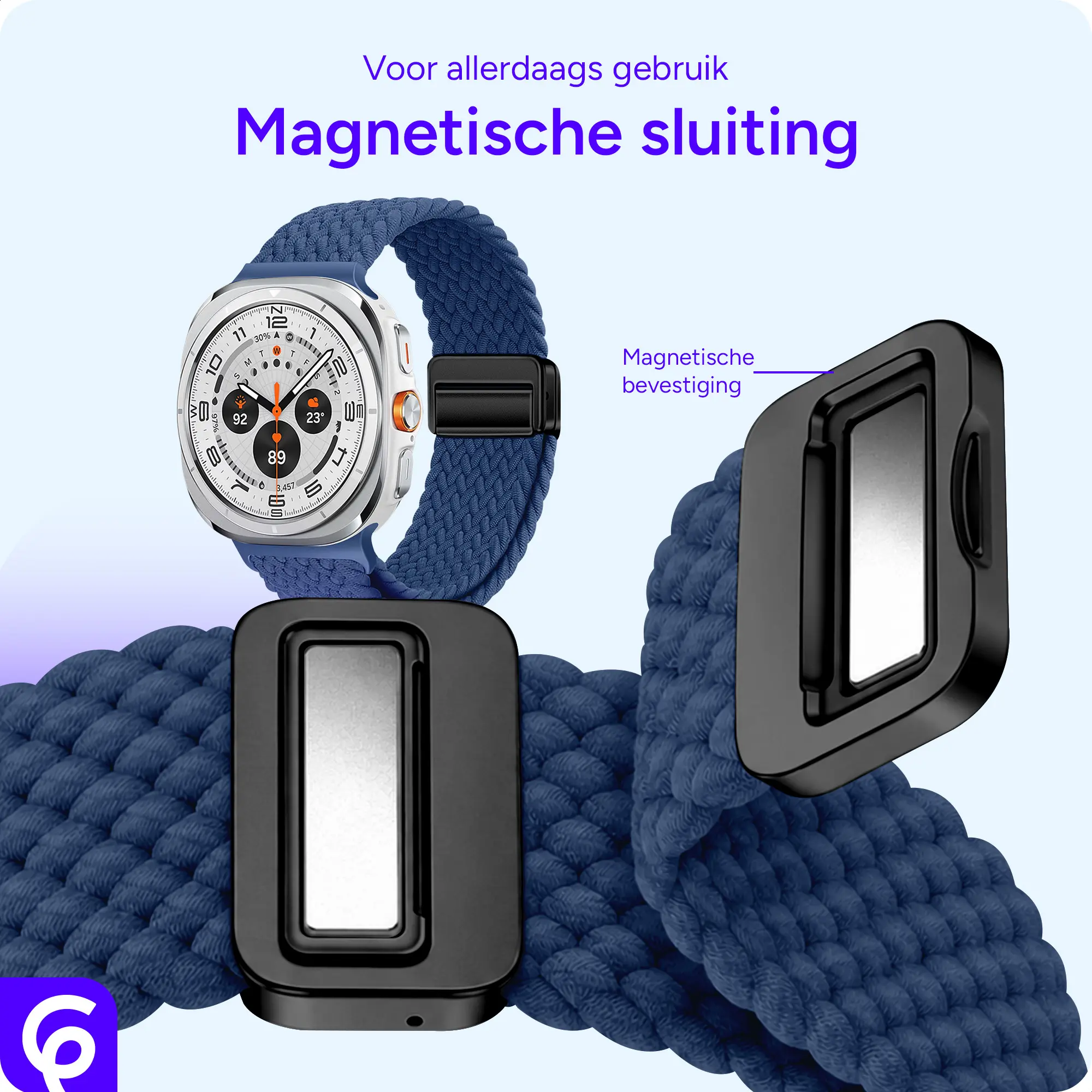 SBG Gevlochten Nylon - Samsung Galaxy Watch Ultra / 2 Bandje - Blauw afbeelding 2