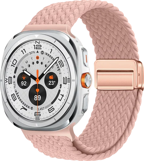 SBG Gevlochten Nylon - Samsung Galaxy Watch Ultra / 2 Bandje - Roze afbeelding 1