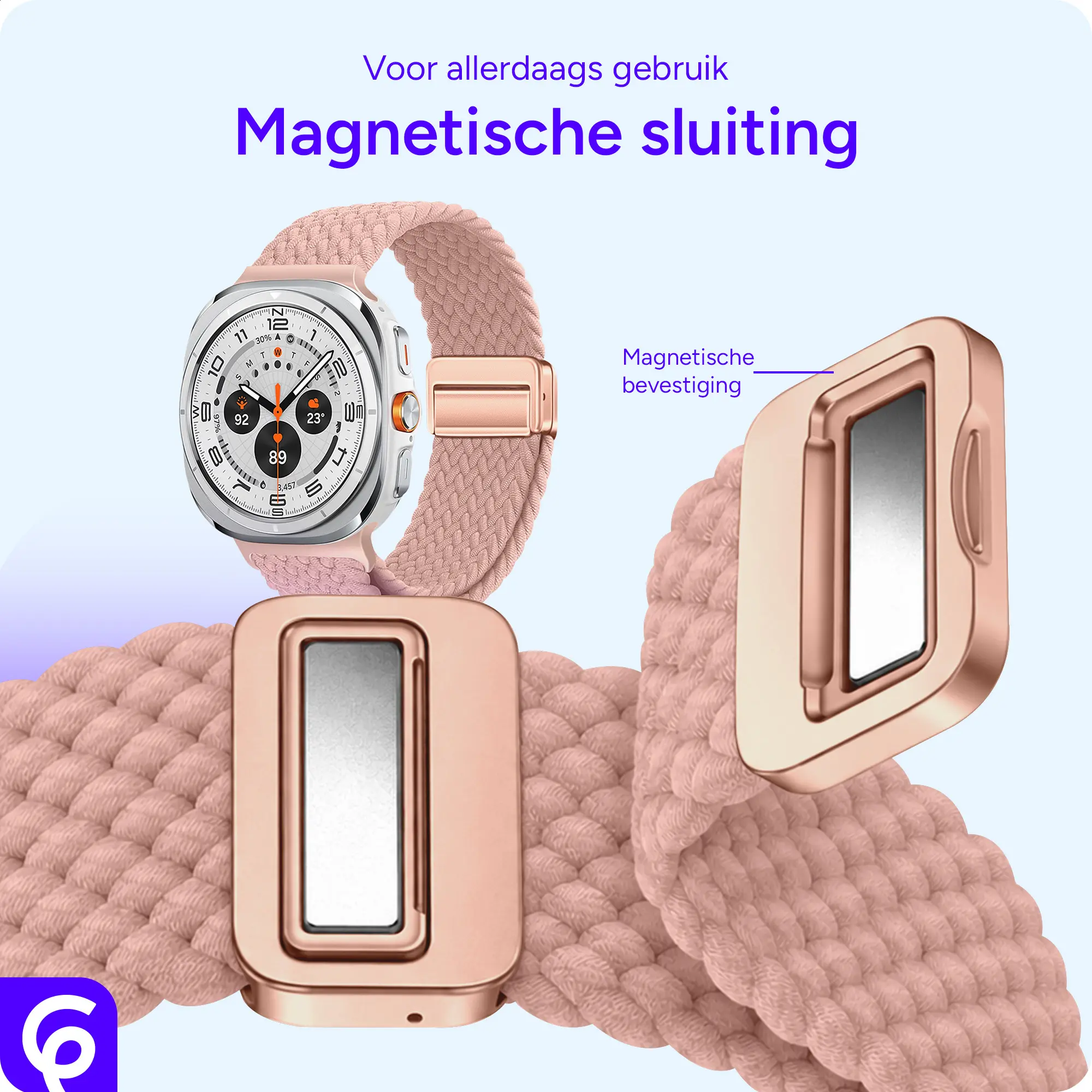 SBG Gevlochten Nylon - Samsung Galaxy Watch Ultra / 2 Bandje - Roze afbeelding 2