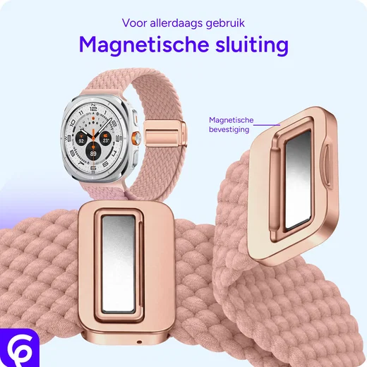 SBG Gevlochten Nylon - Samsung Galaxy Watch Ultra / 2 Bandje - Roze afbeelding 2