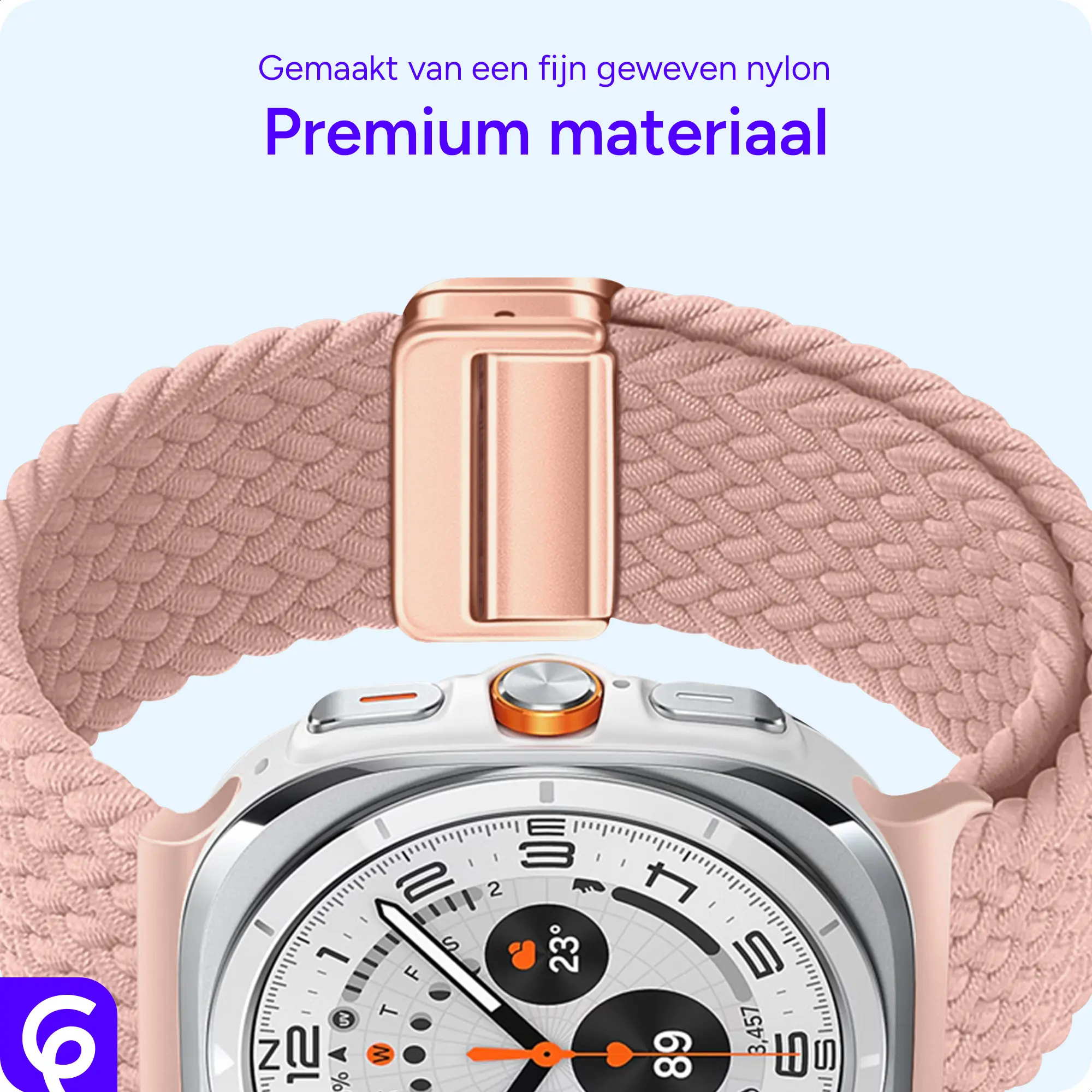 SBG Gevlochten Nylon - Samsung Galaxy Watch Ultra / 2 Bandje - Roze afbeelding 5