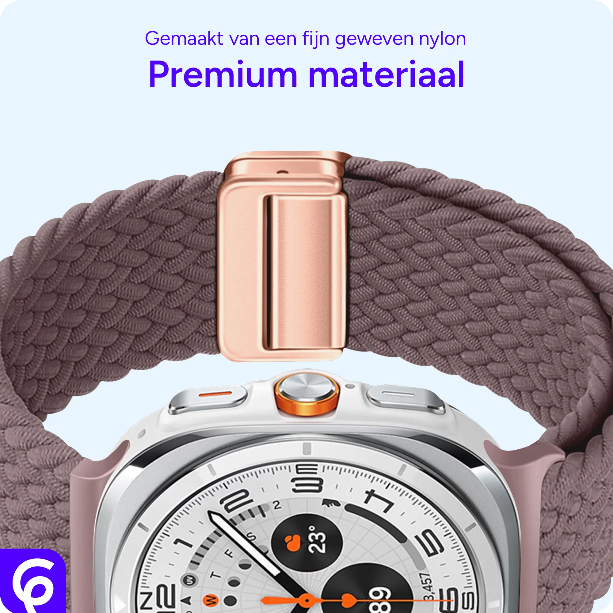 SBG Gevlochten Nylon - Samsung Galaxy Watch Ultra / 2 Bandje - Smokey Purple afbeelding 5