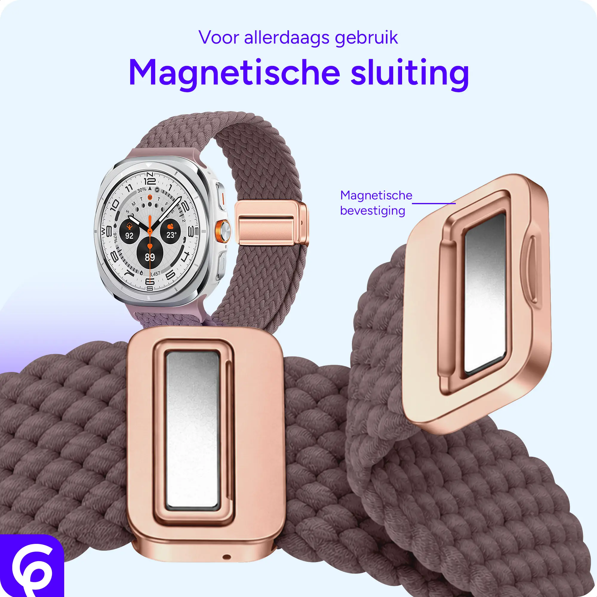 SBG Gevlochten Nylon - Samsung Galaxy Watch Ultra / 2 Bandje - Smokey Purple afbeelding 2